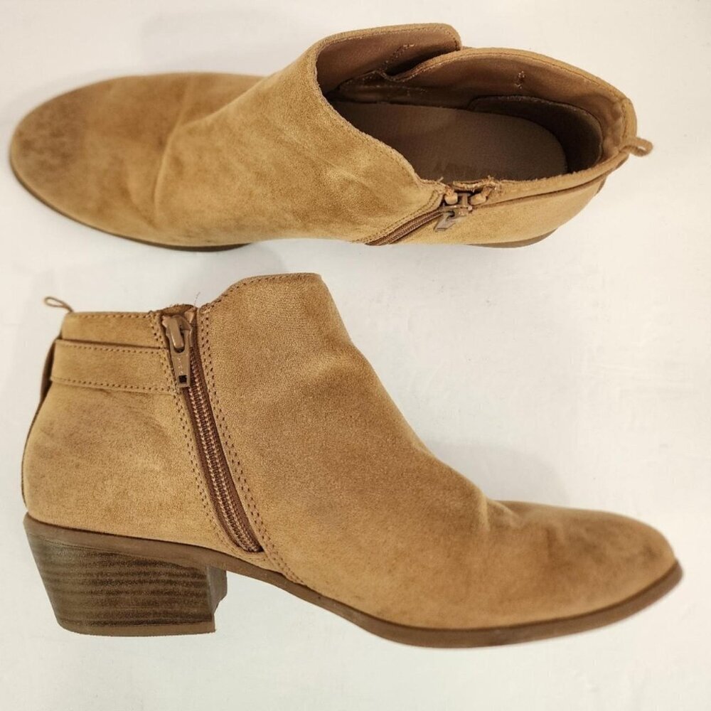 Old Navy Tan Faux Suede Ankle Booties Side Zip Size 9